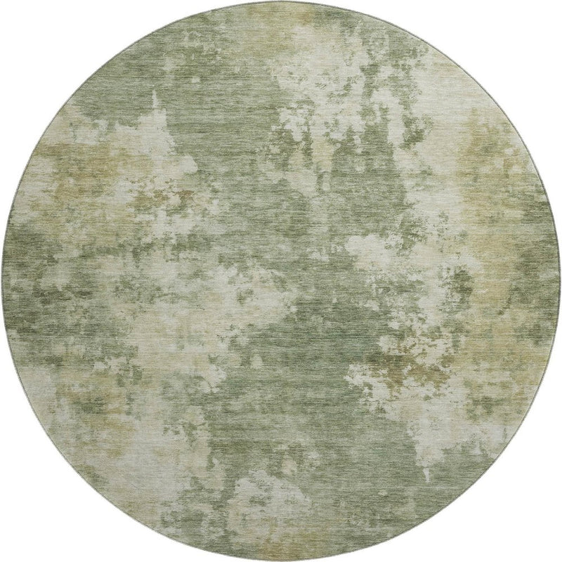 8' Sage And Beige Abstract Washable Round Rug With UV Protection