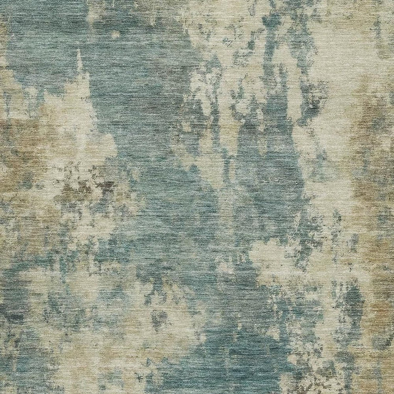 9' X 12' Teal And Beige Abstract Washable Area Rug With UV Protection