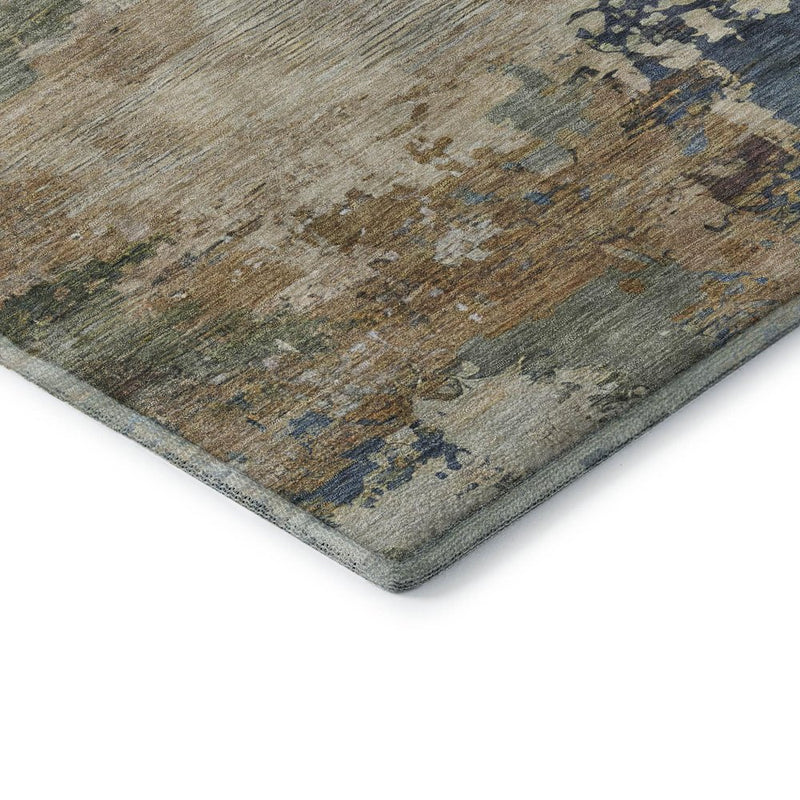 8' Blue And Beige Abstract Washable Round Rug With UV Protection