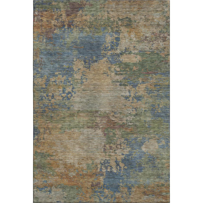 10' X 14' Denim Blue And Beige Abstract Washable Area Rug With UV Protection