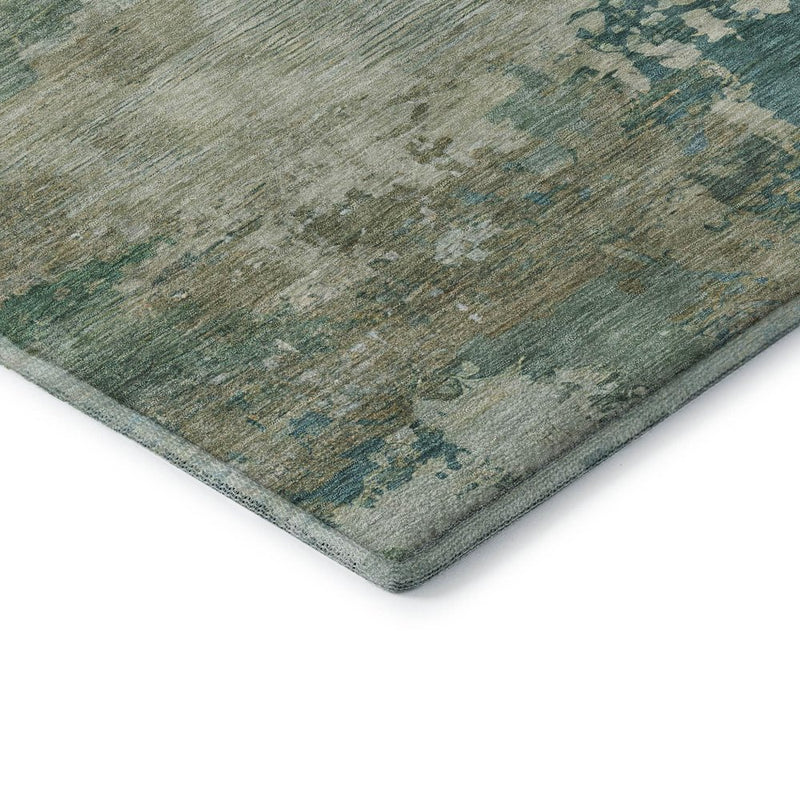 10' X 14' Teal And Beige Abstract Washable Area Rug With UV Protection