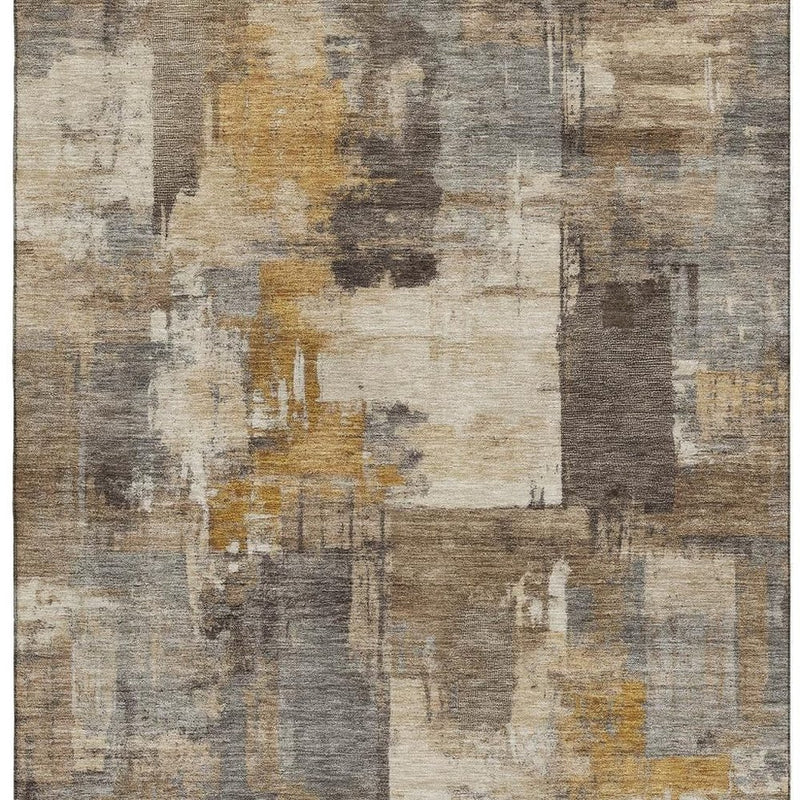 10' X 14' Brown And Beige Abstract Washable Area Rug With UV Protection