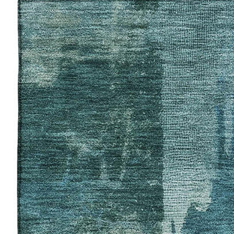 10' X 14' Teal And Aqua Abstract Washable Area Rug With UV Protection