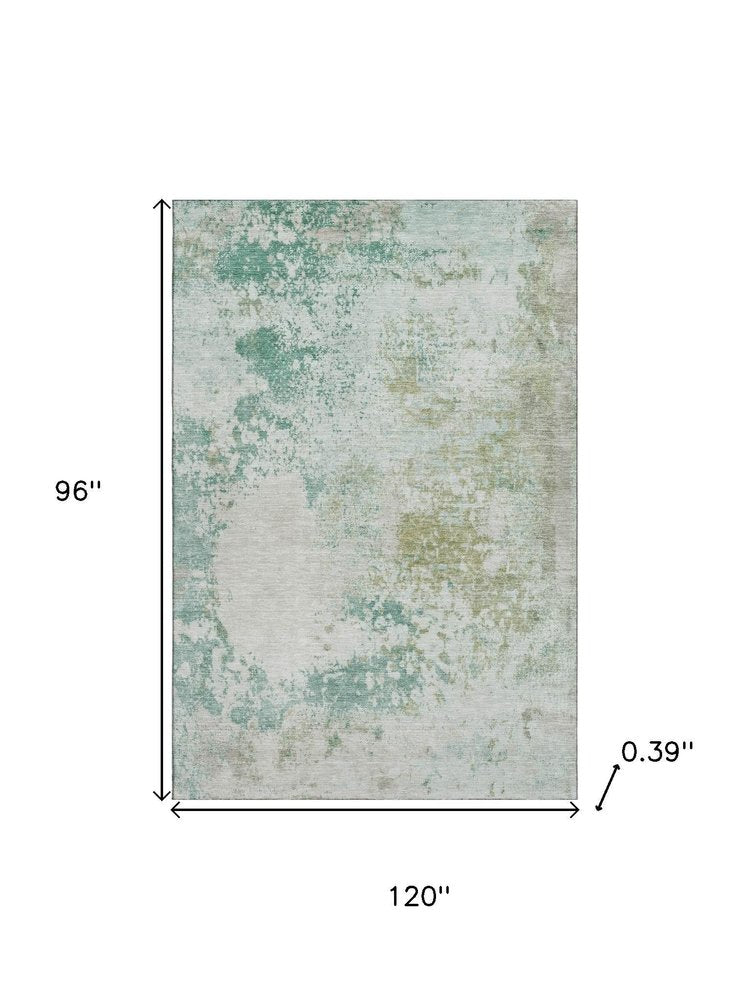 8' X 10' Light Taupe And Teal Abstract Washable Area Rug With UV Protection