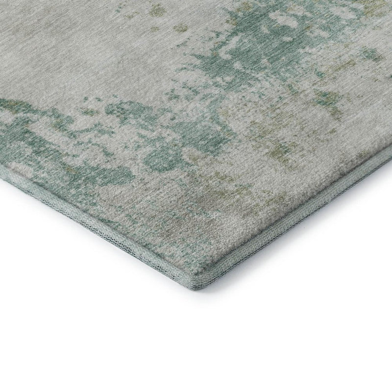 9' X 12' Light Taupe And Teal Abstract Washable Area Rug With UV Protection