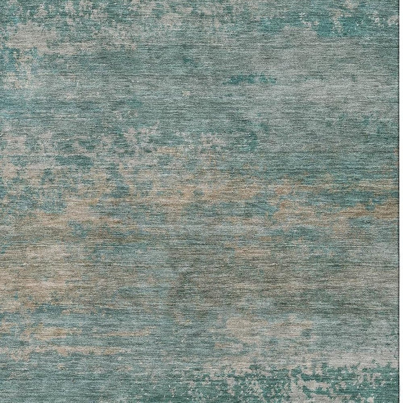 8' X 10' Aqua And Beige Abstract Washable Area Rug With UV Protection