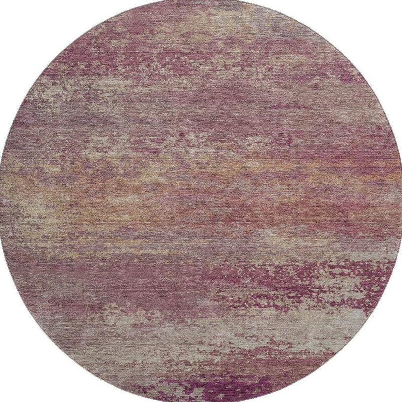 8' Merlot And Beige Abstract Washable Round Rug With UV Protection