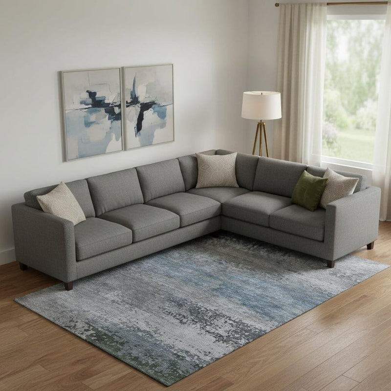 9' X 12' Pewter And Charcoal Abstract Washable Area Rug With UV Protection