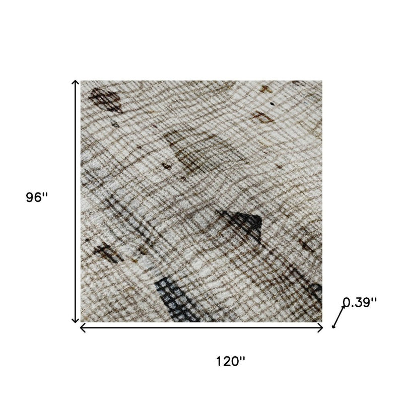 8' X 10' Linen And Beige Abstract Washable Area Rug With UV Protection
