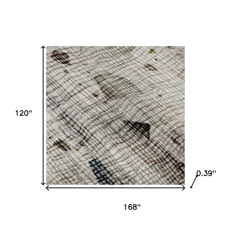 10' X 14' Linen And Beige Abstract Washable Area Rug With UV Protection