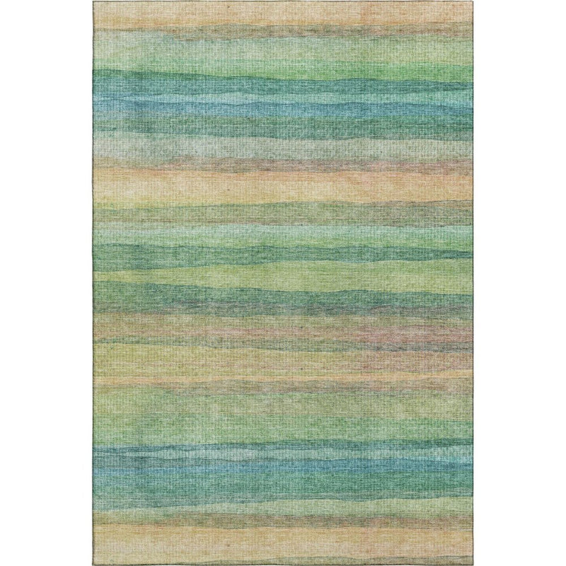 10' X 14' Sage And Peach Striped Washable Area Rug With UV Protection