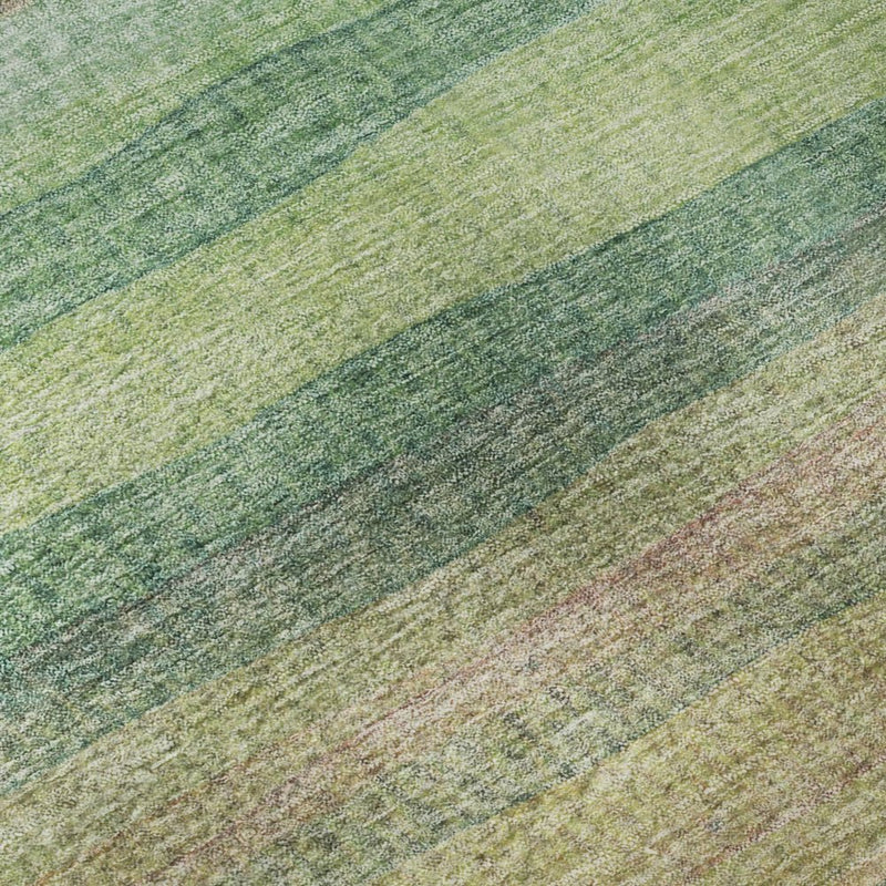 10' X 14' Sage And Peach Striped Washable Area Rug With UV Protection