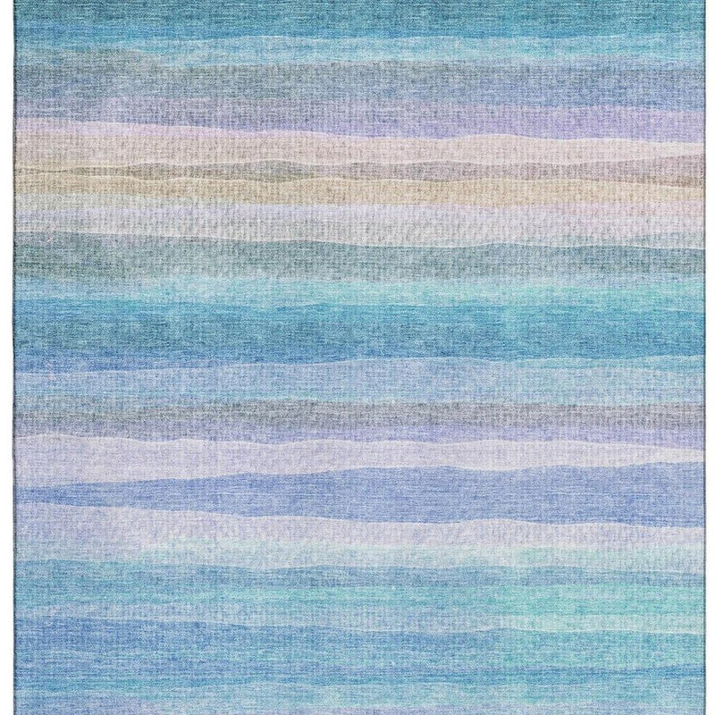 8' X 10' Aqua And Lavender Striped Washable Area Rug With UV Protection