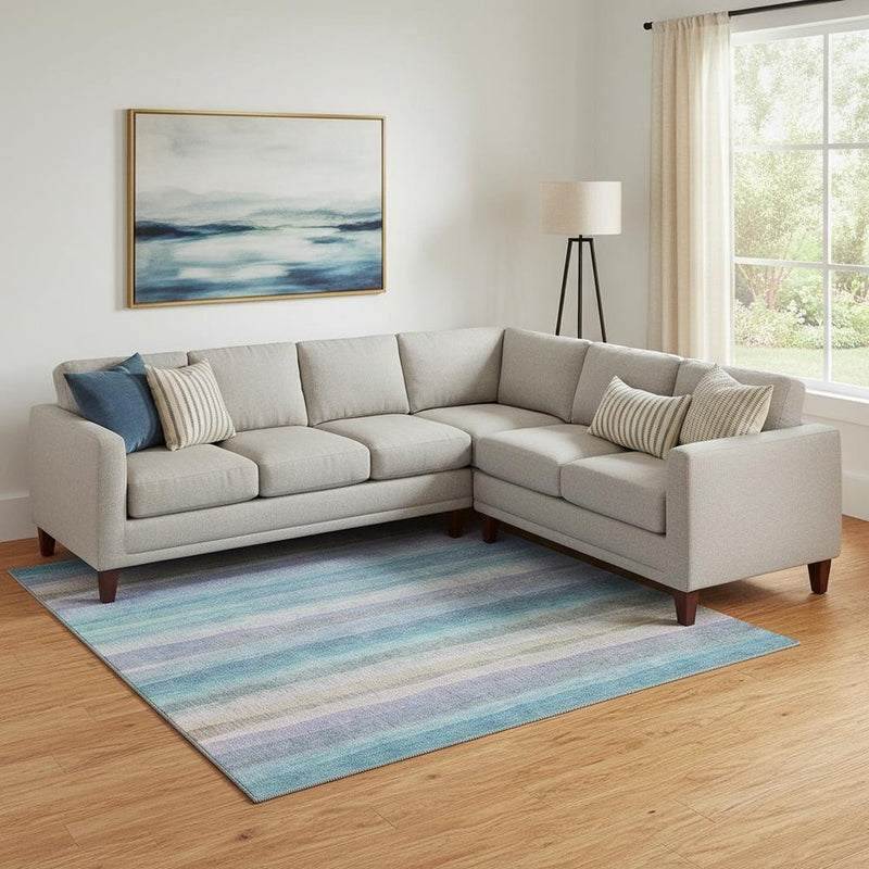 8' X 10' Aqua And Lavender Striped Washable Area Rug With UV Protection