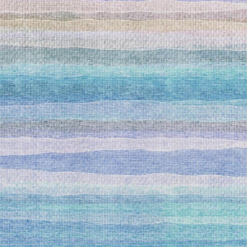 9' X 12' Aqua And Lavender Striped Washable Area Rug With UV Protection