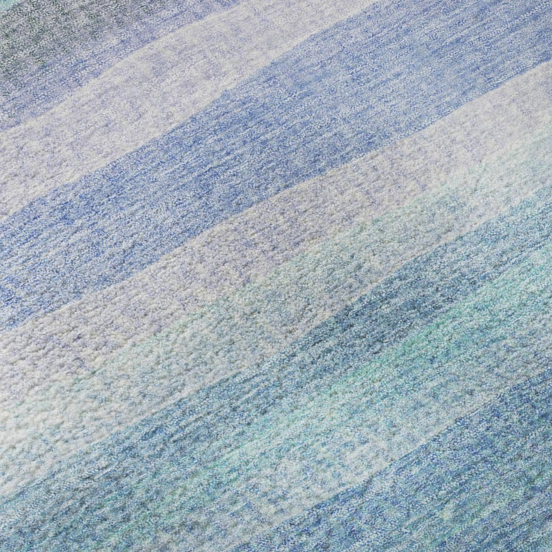 9' X 12' Aqua And Lavender Striped Washable Area Rug With UV Protection
