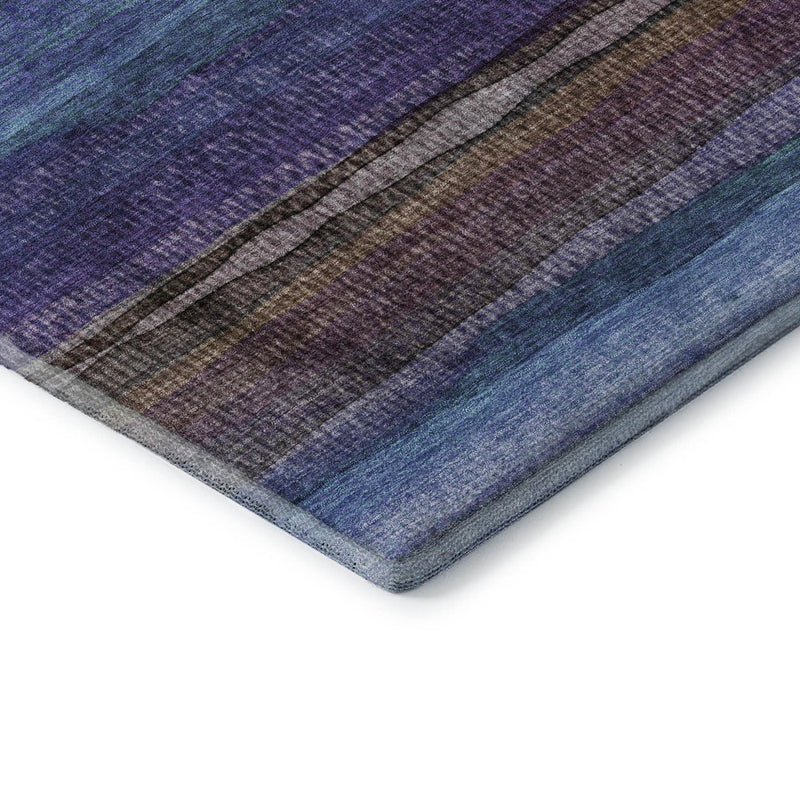 8' X 10' Blue And Purple Striped Washable Area Rug With UV Protection
