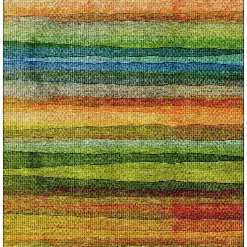 5' X 8' Green And Teal Striped Washable Area Rug With UV Protection