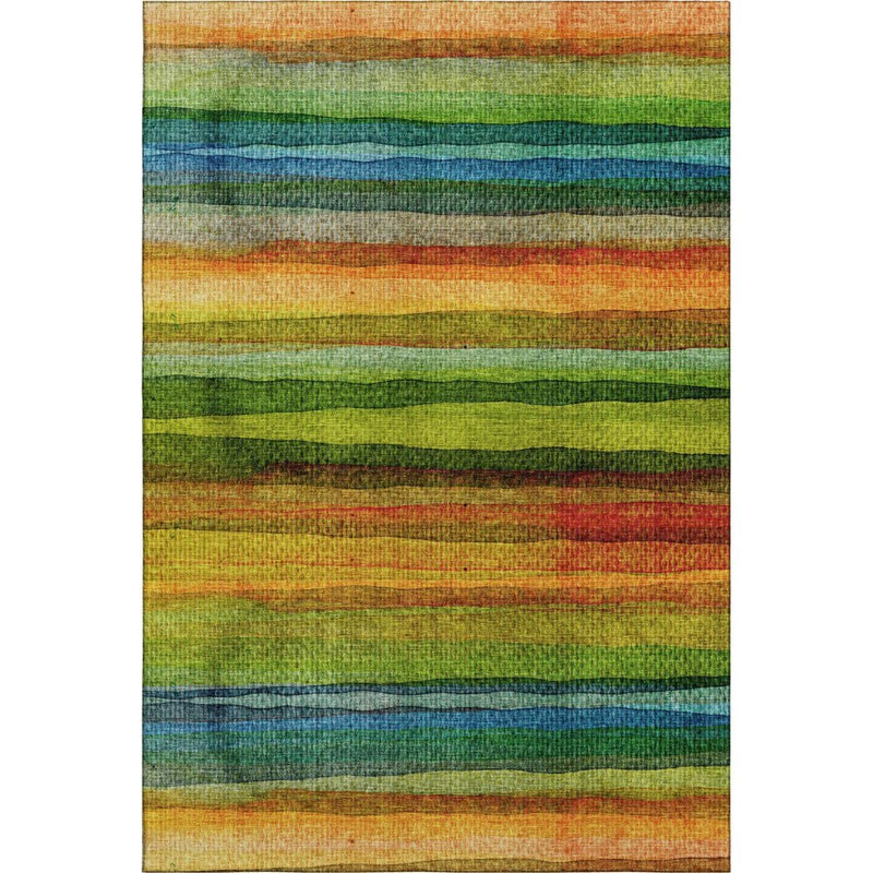 9' X 12' Green And Teal Striped Washable Area Rug With UV Protection