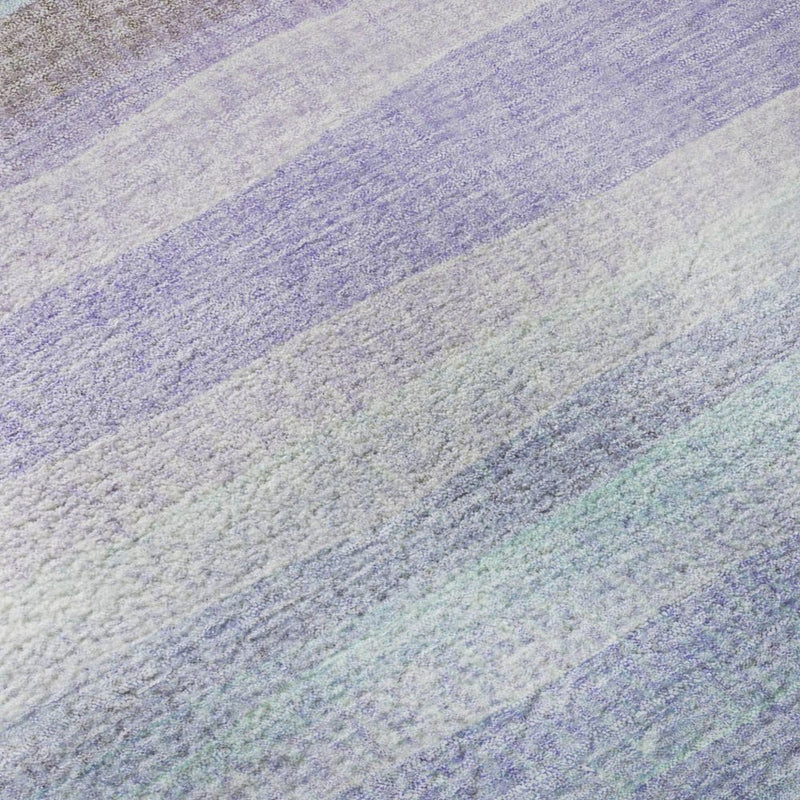 5' X 8' Lavender And Sky Blue Striped Washable Area Rug With UV Protection