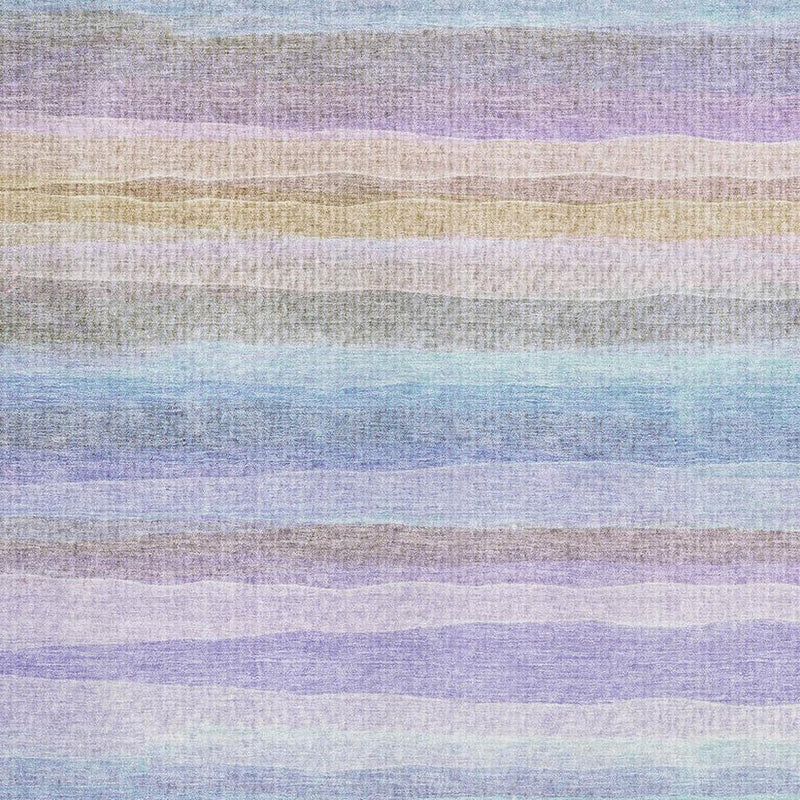 10' X 14' Lavender And Sky Blue Striped Washable Area Rug With UV Protection
