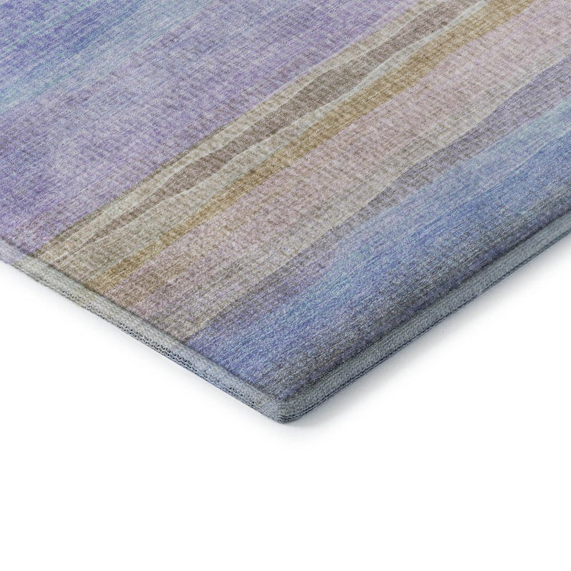 10' X 14' Lavender And Sky Blue Striped Washable Area Rug With UV Protection
