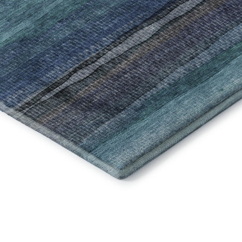 8' X 10' Teal And Navy Blue Striped Washable Area Rug With UV Protection