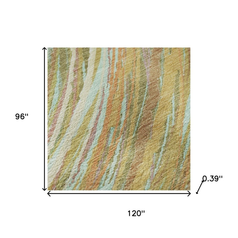 8' X 10' Gold And Copper Abstract Washable Area Rug With UV Protection