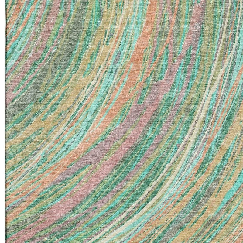 10' X 14' Teal And Pink Abstract Washable Area Rug With UV Protection
