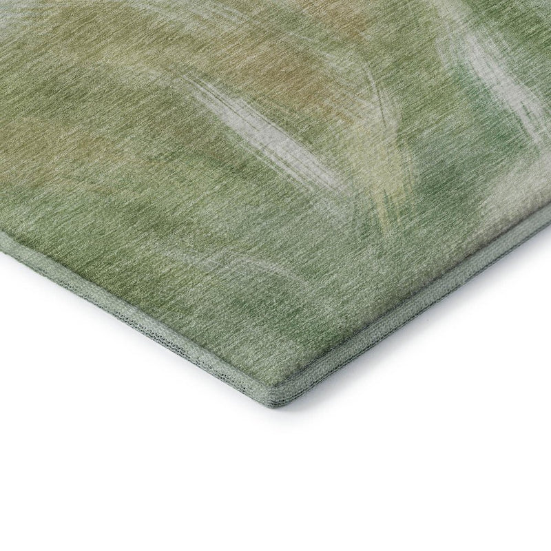 9' X 12' Green And Ivory Abstract Washable Area Rug With UV Protection