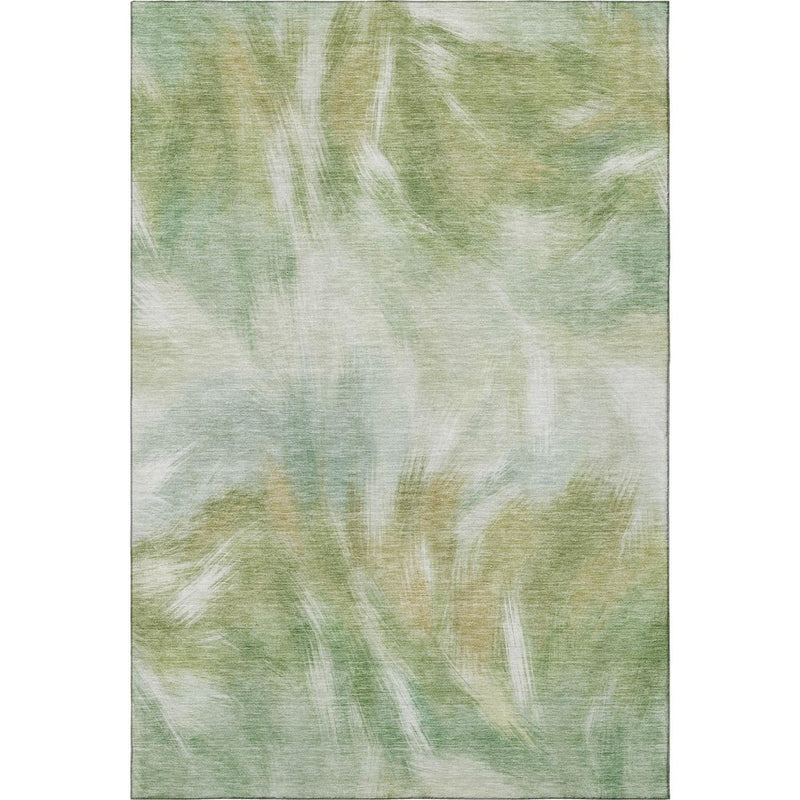 9' X 12' Green And Ivory Abstract Washable Area Rug With UV Protection
