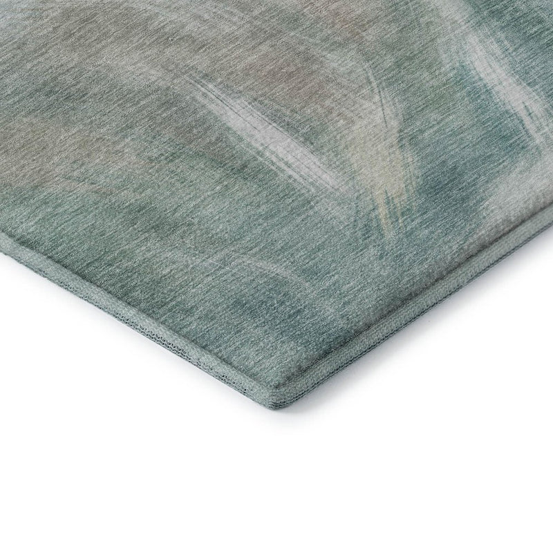 9' X 12' Sky Blue And Ivory Abstract Washable Area Rug With UV Protection