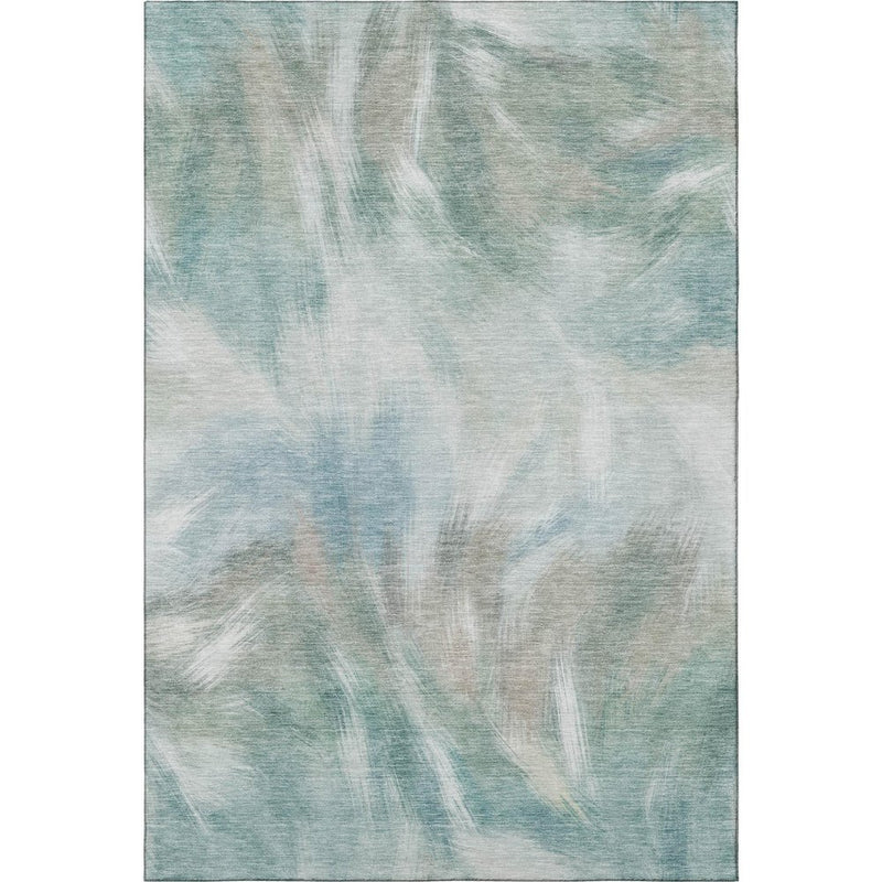 9' X 12' Sky Blue And Ivory Abstract Washable Area Rug With UV Protection