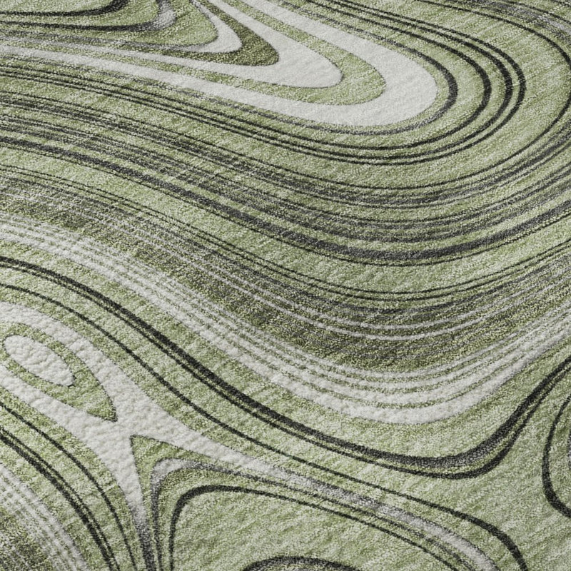 9' X 12' Sage And Ivory Geometric Washable Area Rug With UV Protection