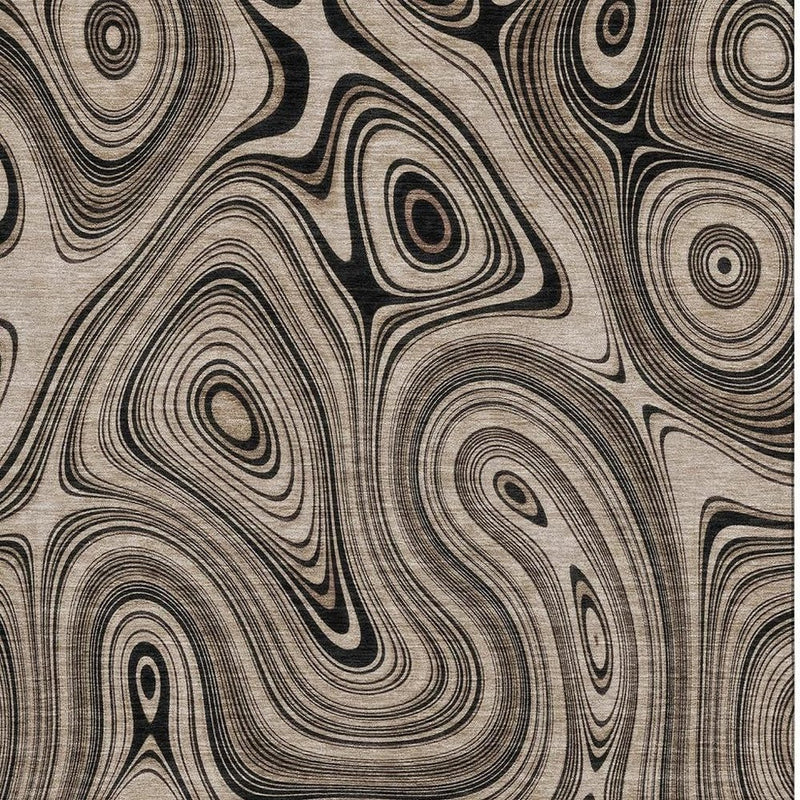 5' X 8' Beige And Charcoal Geometric Washable Area Rug With UV Protection