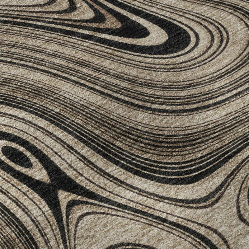 5' X 8' Beige And Charcoal Geometric Washable Area Rug With UV Protection
