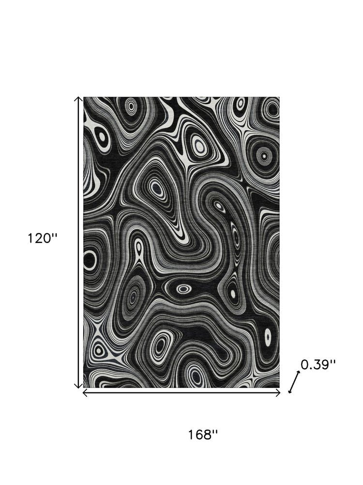 10' X 14' Black And Ivory Geometric Washable Area Rug With UV Protection