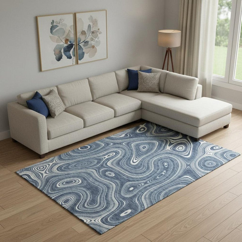 10' X 14' Blue And Ivory Geometric Washable Area Rug With UV Protection
