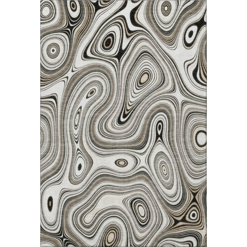 9' X 12' Ivory And Charcoal Geometric Washable Area Rug With UV Protection