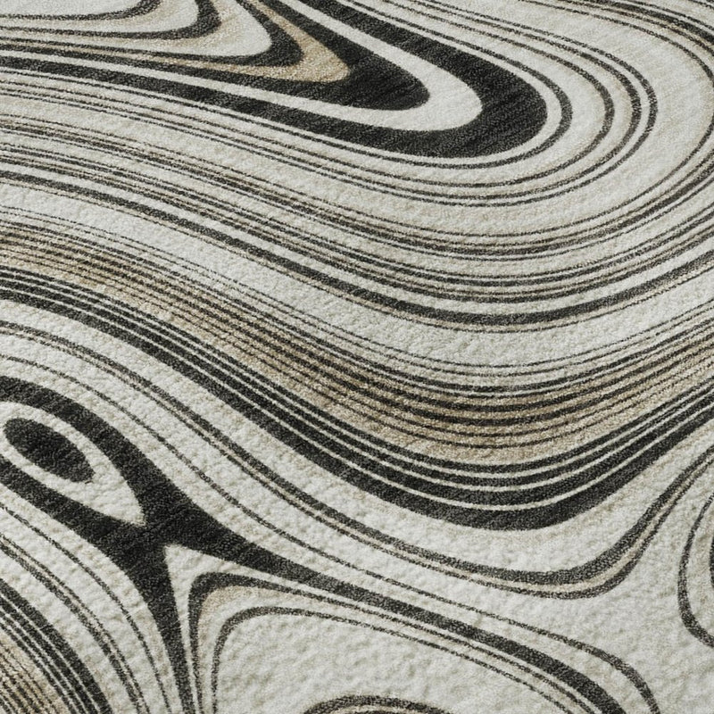 9' X 12' Ivory And Charcoal Geometric Washable Area Rug With UV Protection