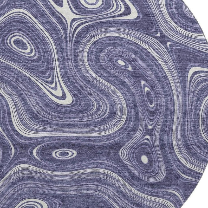 8' Plum And Ivory Geometric Washable Round Rug With UV Protection