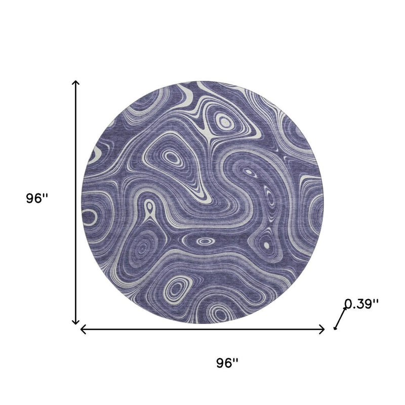 8' Plum And Ivory Geometric Washable Round Rug With UV Protection
