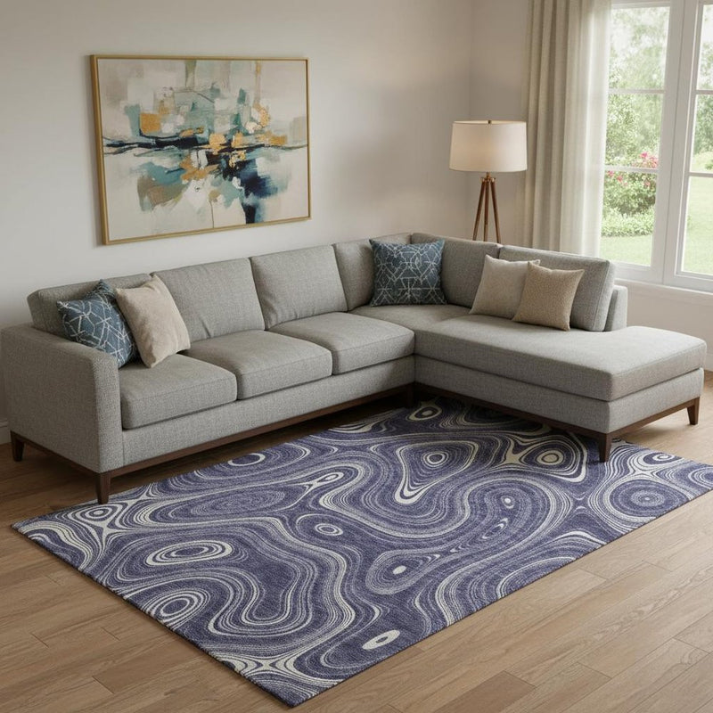 9' X 12' Plum And Ivory Geometric Washable Area Rug With UV Protection