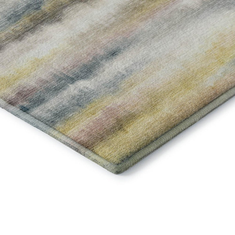 8' X 10' Gold And Ivory Striped Washable Area Rug With UV Protection