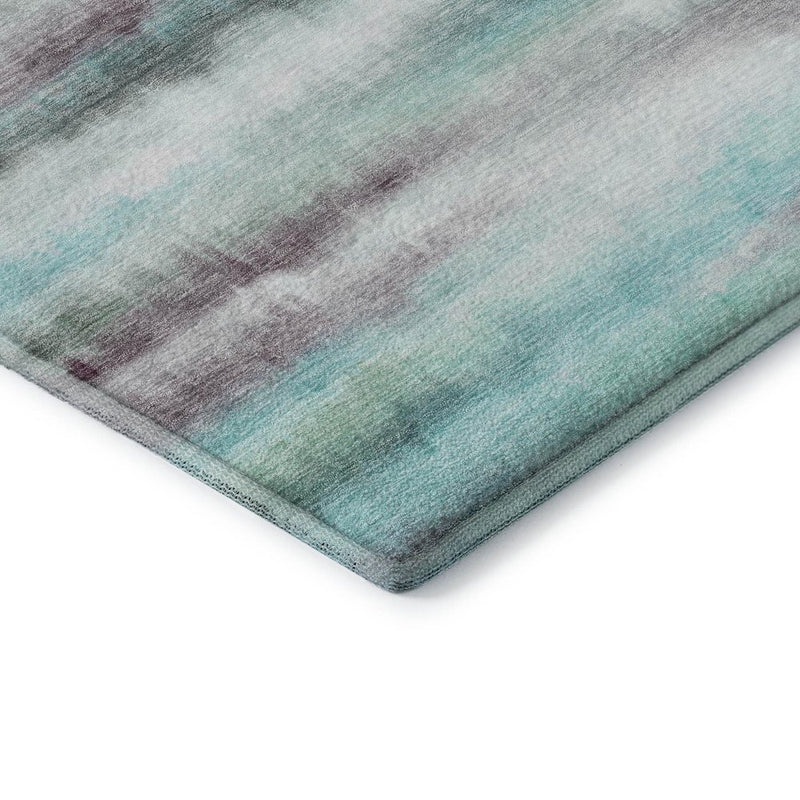 9' X 12' Teal And Ivory Striped Washable Area Rug With UV Protection