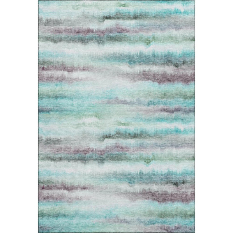 10' X 14' Teal And Ivory Striped Washable Area Rug With UV Protection