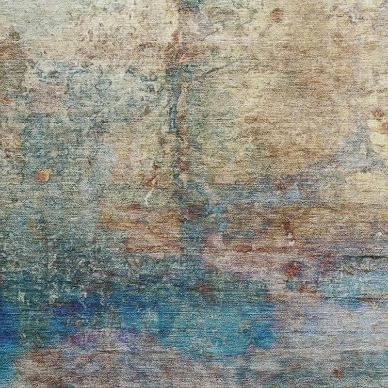 8' X 10' Teal And Beige Abstract Washable Area Rug With UV Protection