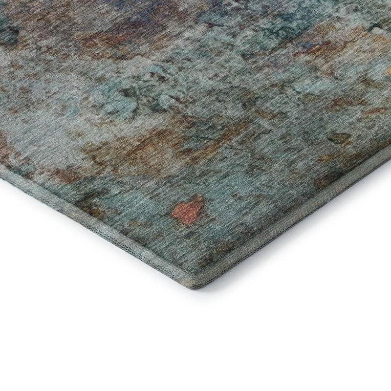 8' X 10' Teal And Beige Abstract Washable Area Rug With UV Protection