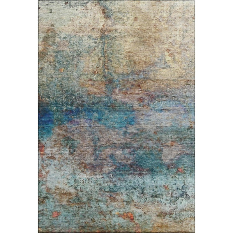 10' X 14' Teal And Beige Abstract Washable Area Rug With UV Protection