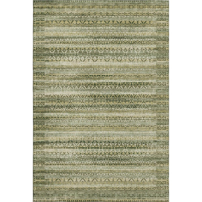 5' X 8' Green And Charcoal Striped Washable Area Rug With UV Protection